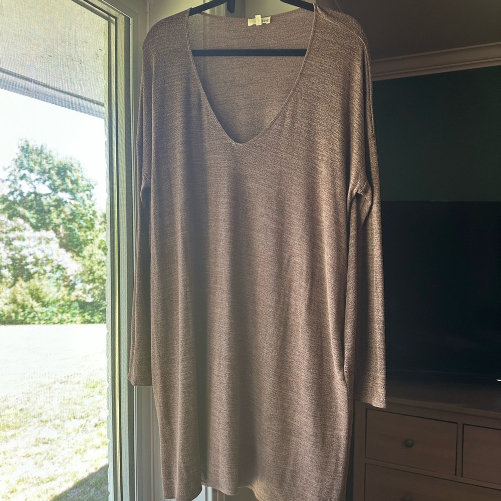 Wilfred Tan and Cream Oversized Long Sleeve Tunic